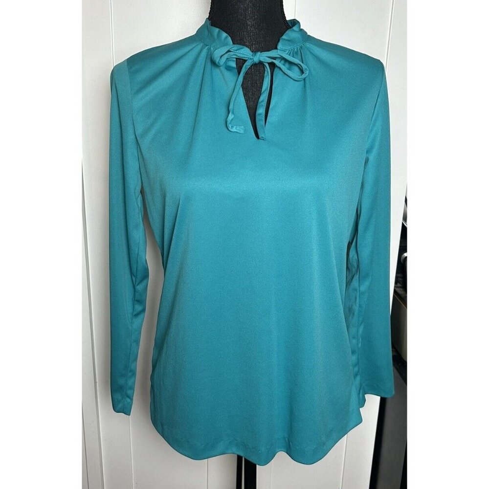 VINTAGE 60s 70s GIGI Women’s Blouse Shirt‎ Teal USA Long Sleeve Sz Small